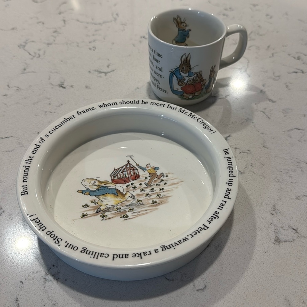 Wedgwood of Etruria & Barlaston Barton potter. Peter rabbit cup and plate EUC